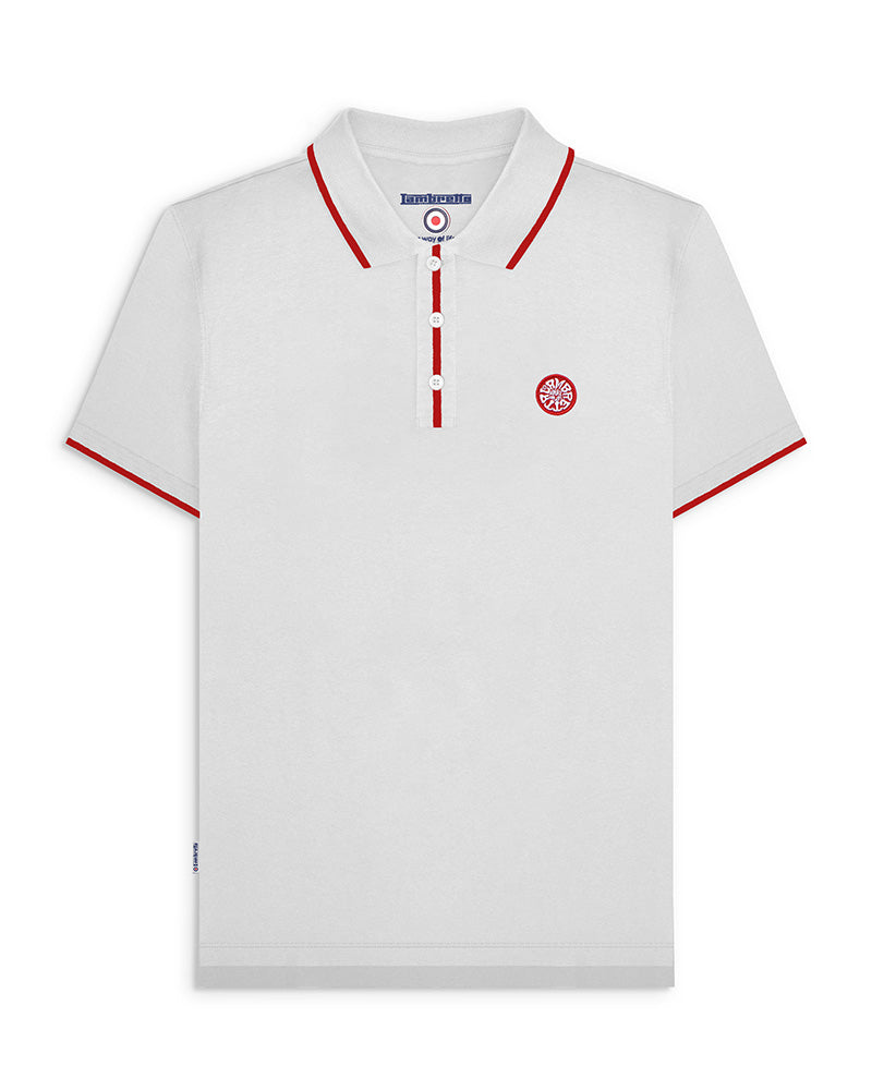 Lambretta Men's SS1325 Badge Logo Polo Shirt White Red