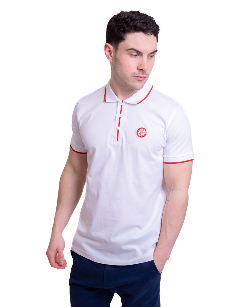 Lambretta Men's SS1325 Badge Logo Polo Shirt White Red