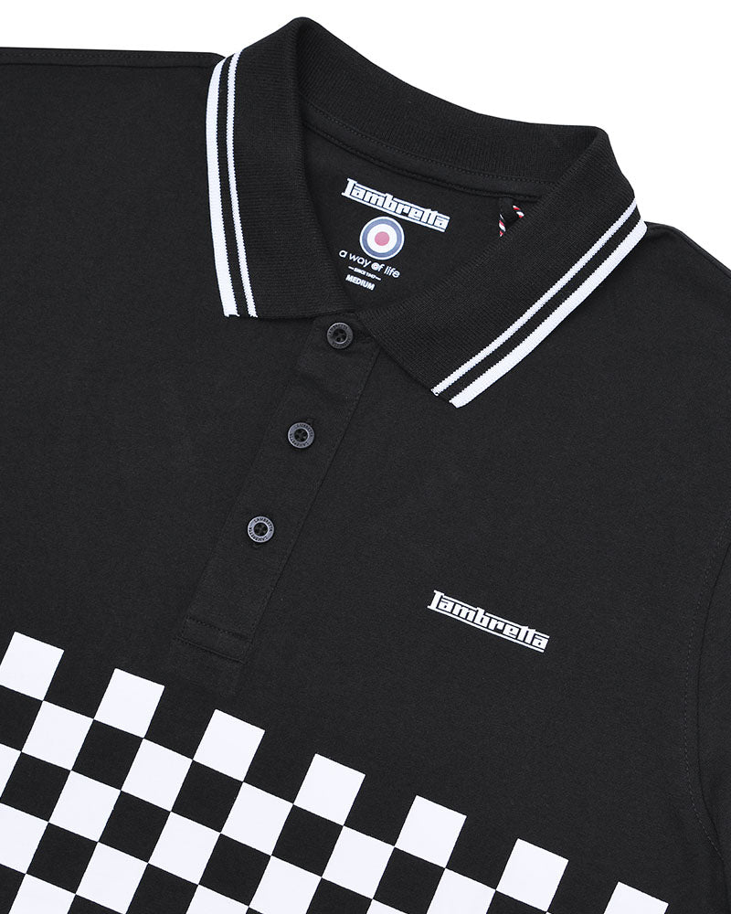 Lambretta Men's SS9107 Two Tone Panel Polo Shirt Black White
