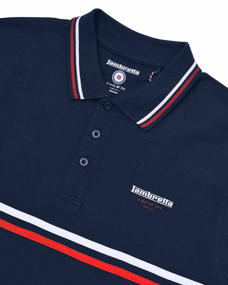 Lambretta Men's SS1321 Classic Stripe Polo Shirt Navy Blue