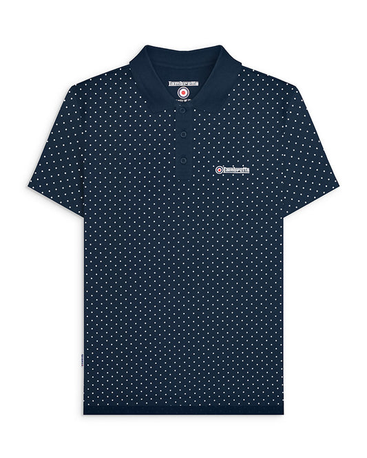 Lambretta Men's SS1323 Polkadot Polo Shirt Navy Blue