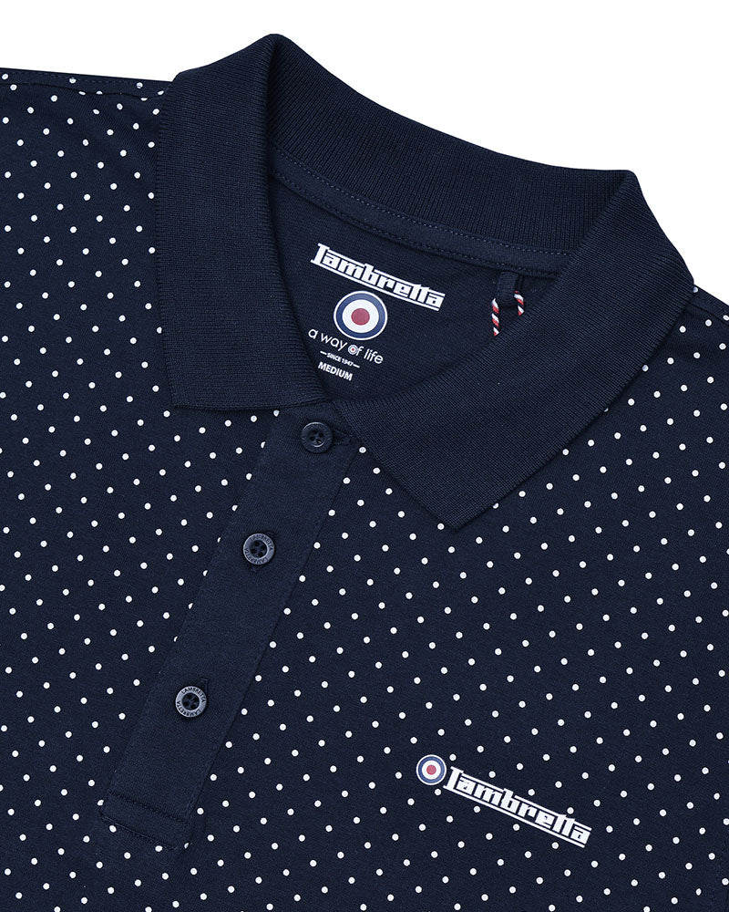 Lambretta Men's SS1323 Polkadot Polo Shirt Navy Blue