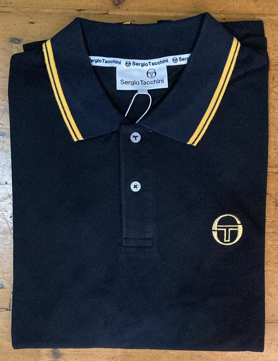 Sergio Tacchini Men's SS 020 Tipped Polo Shirt Black Gold