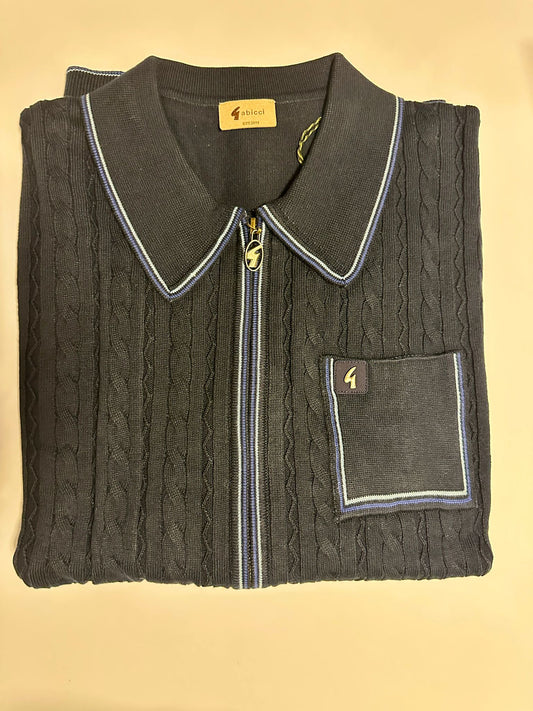 Gabicci Vintage Men's V55GM15 Laverne L/S Zip Knit Polo Shirt Navy Blue