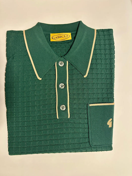 Gabicci Vintage Men's V53GM28 Roy SS Textured Knit Polo Shirt Ivy Green