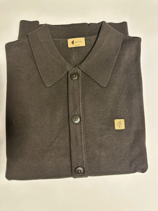 Gabicci Vintage Men's V55GK16 Azima L/S Button Knit Polo Shirt Clove Brown