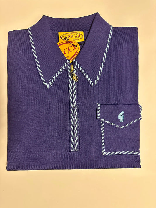 Gabicci Vintage Men's V55GM23 Kiki L/S Zip Knit Polo Shirt Atlantic Blue