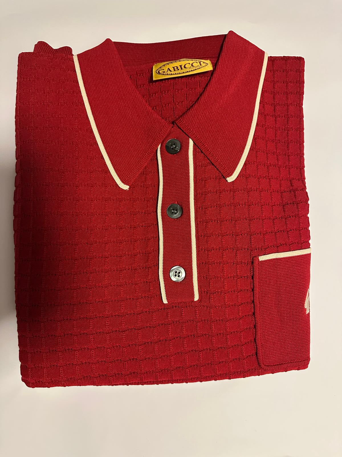 Gabicci Vintage Men's V53GM28 Roy SS Textured Knit Polo Shirt Cherry Red