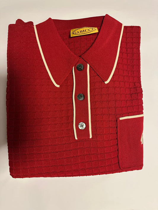 Gabicci Vintage Men's V53GM28 Roy SS Textured Knit Polo Shirt Cherry Red