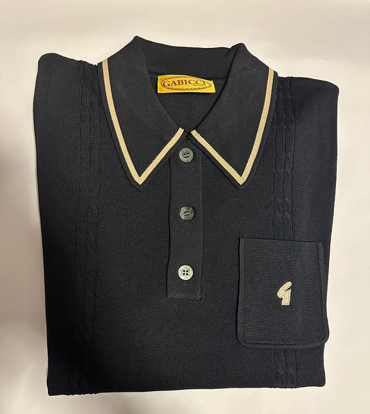 Gabicci Vintage Men's V55GM24 Ned L/S Polo Shirt Black