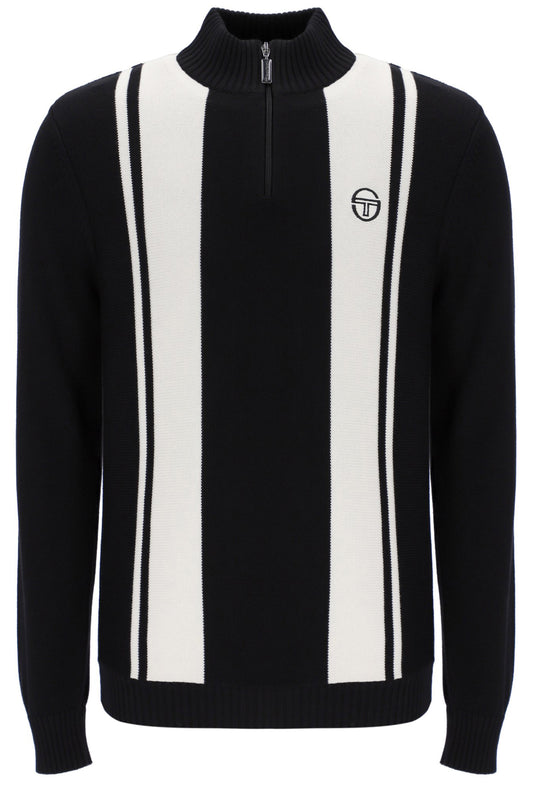 Sergio Tacchini Men's Young Line 1/4 Zip Knit Jumper Gardenia / Maritime Blue