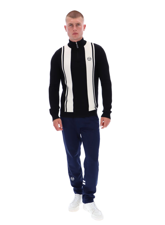 Sergio Tacchini Men's Young Line 1/4 Zip Knit Jumper Gardenia / Maritime Blue