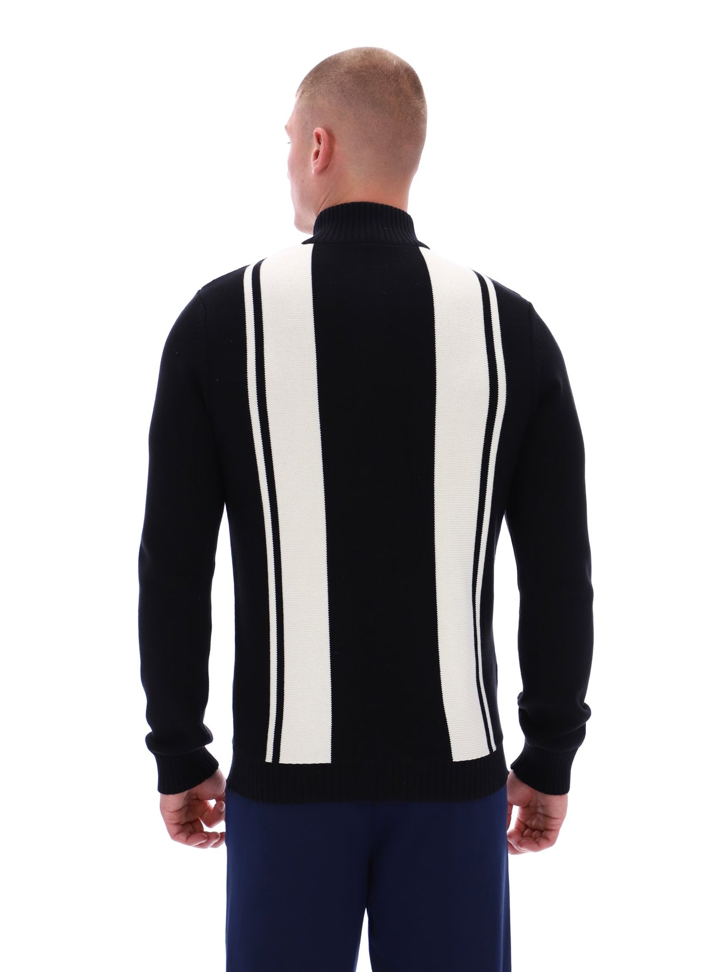 Sergio Tacchini Men's Young Line 1/4 Zip Knit Jumper Gardenia / Maritime Blue