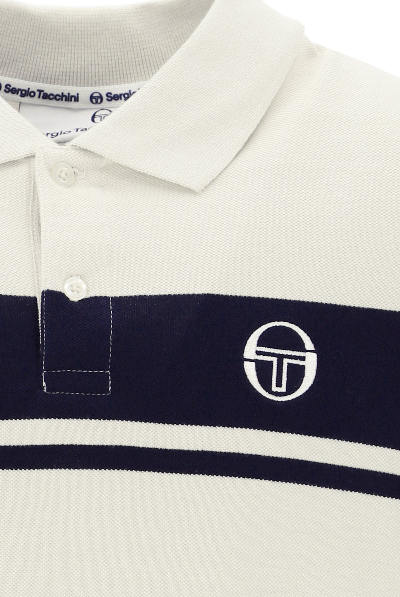 Sergio Tacchini Men's STM14554 SS Young Line Polo Shirt Gardenia / Maritime Blue