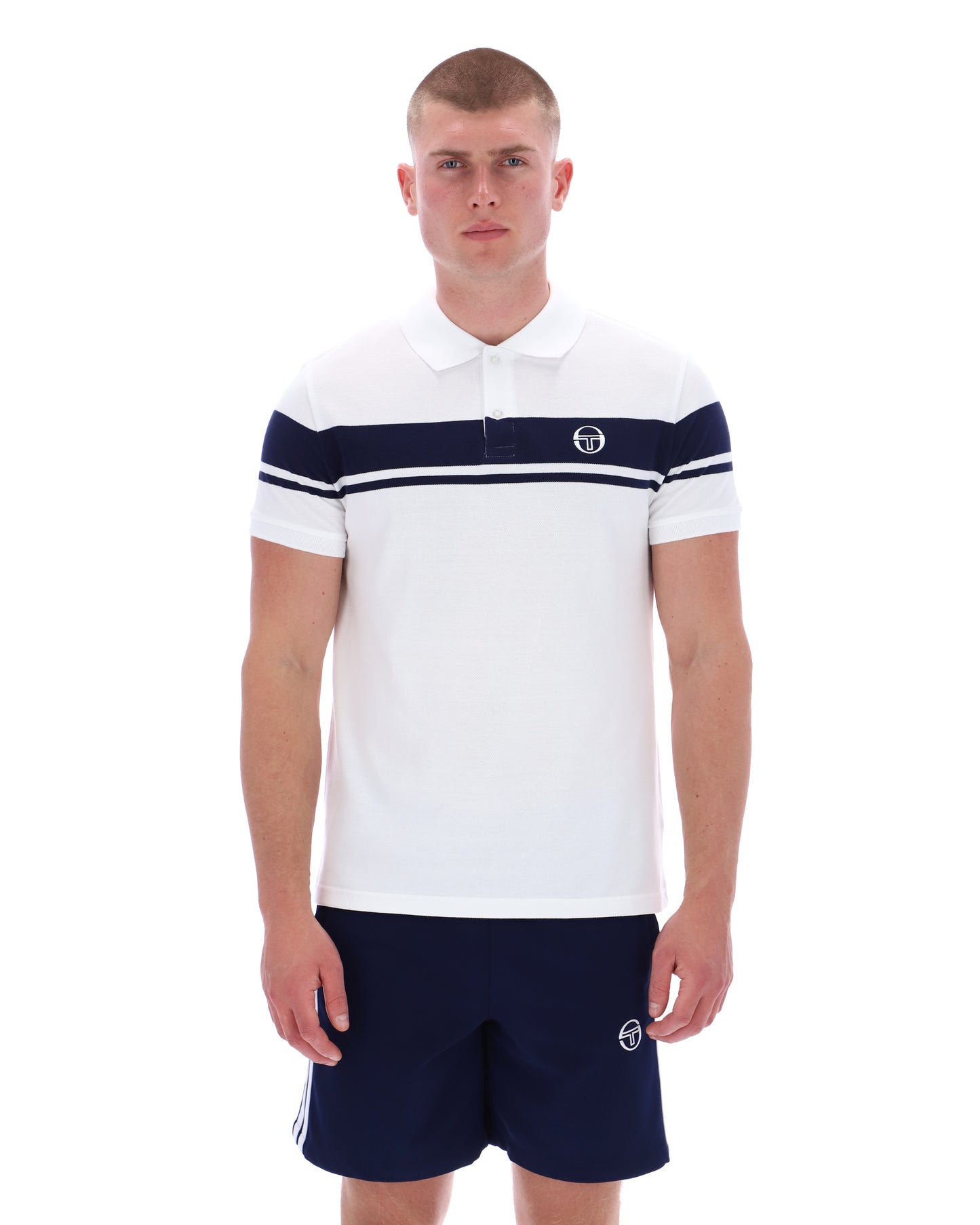 Sergio Tacchini Men's STM14554 SS Young Line Polo Shirt White / Maritime Blue