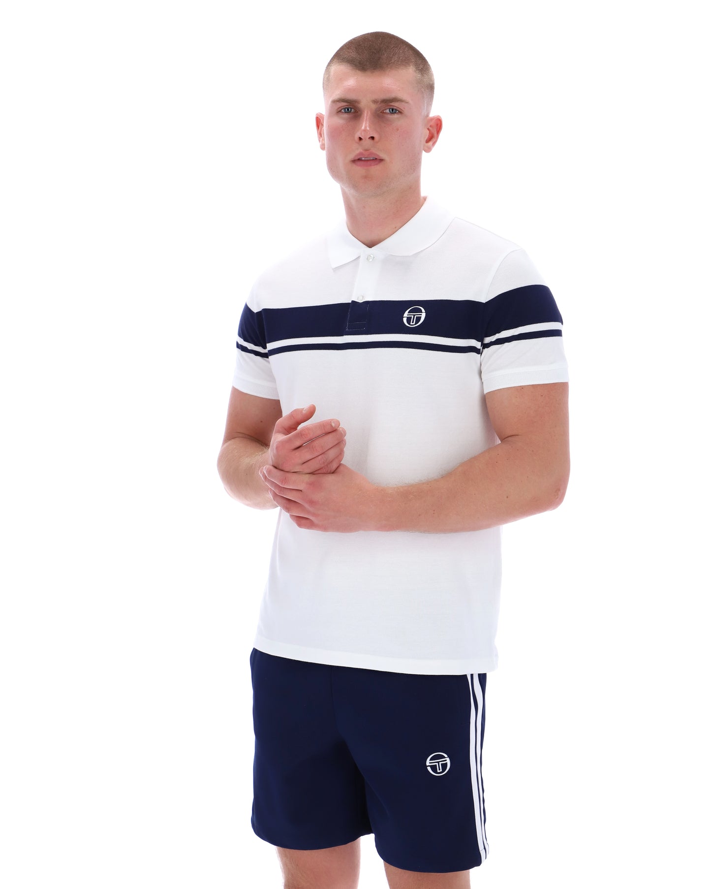 Sergio Tacchini Men's STM14554 SS Young Line Polo Shirt White / Maritime Blue