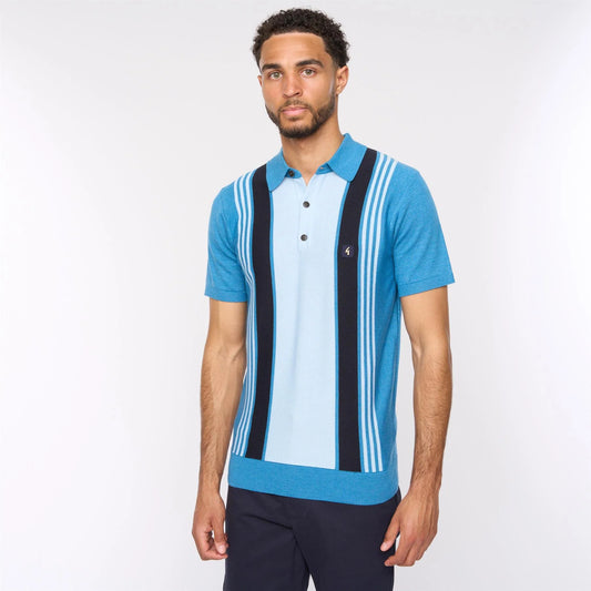 Gabicci Vintage Men's Searle V54GM00 SS Stripe Polo Shirt Aqua Blue
