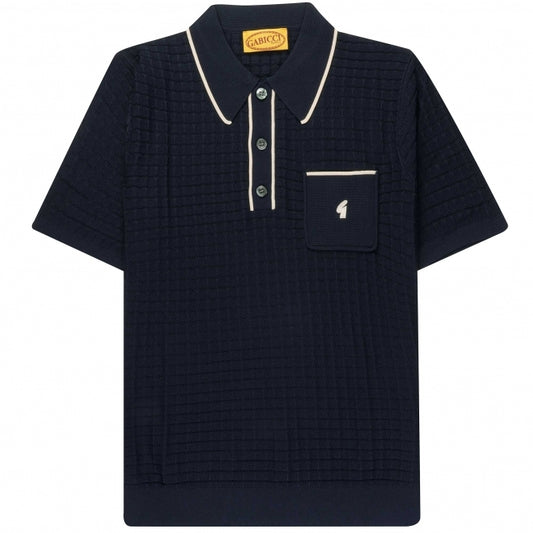 Gabicci Vintage Men's V53GM24 Roy SS Textured Knit Polo Shirt Navy Blue
