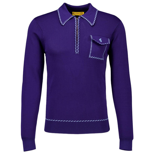 Gabicci Vintage Men's V55GM23 Kiki L/S Zip Knit Polo Shirt Atlantic Blue