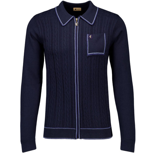 Gabicci Vintage Men's V55GM15 Laverne L/S Zip Knit Polo Shirt Navy Blue