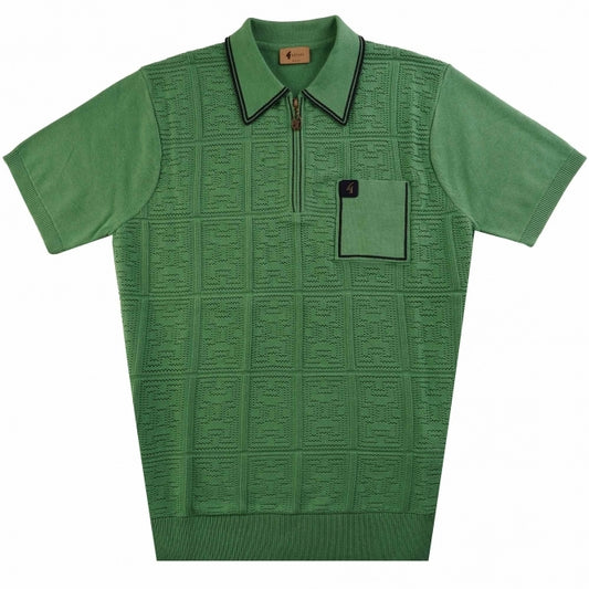 Gabicci Vintage Men's V54GM06 Marr SS Textured Polo Shirt Verde Green