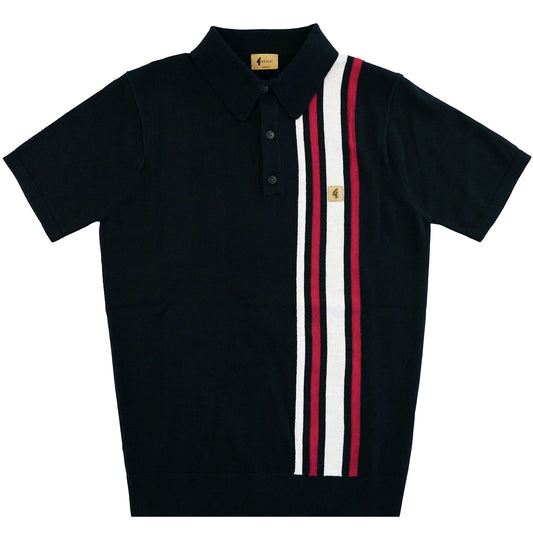 Gabicci Vintage Men's V54GM03 Soda SS Racing Stripe Polo Shirt Navy Blue