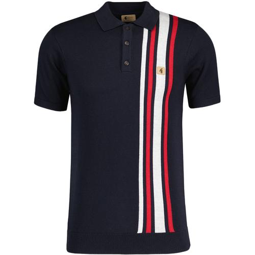 Gabicci Vintage Men's V54GM03 Soda SS Racing Stripe Polo Shirt Navy Blue