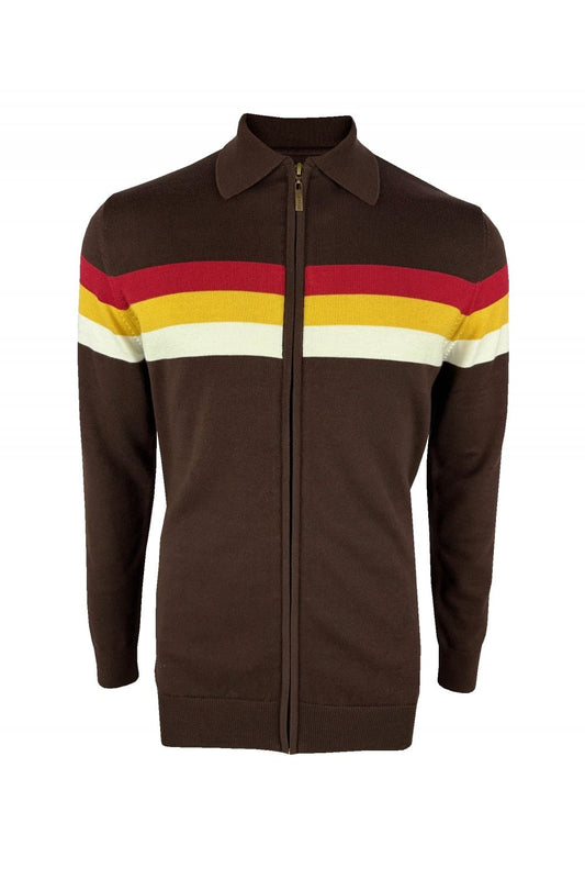 Ska & Soul Men's SS2559 'Gallagher' Zip Through Fine Gauge Chocolate