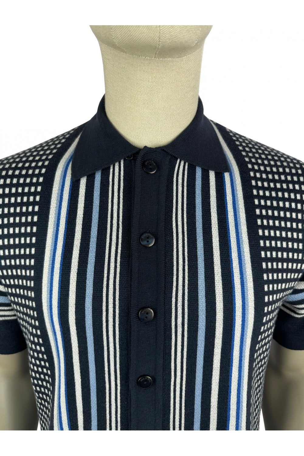 Ska & Soul Men's SS2528 SS Jacquard Fine Gauge Cardi Navy Blue