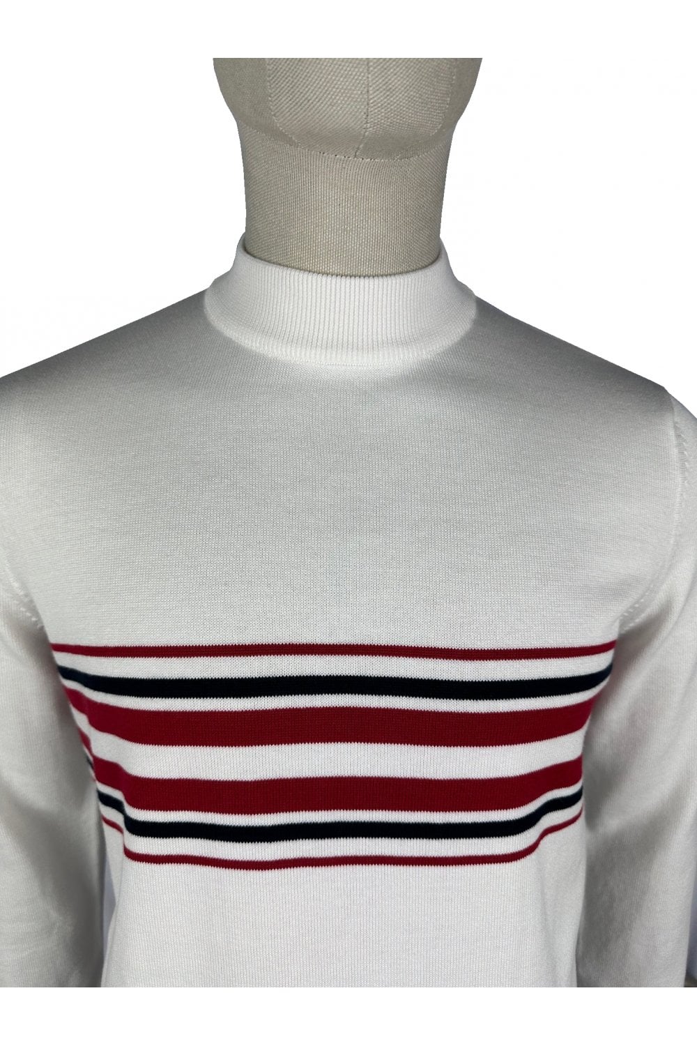 Ska & Soul Men's SS2560 LS 'Knebworth' Border Stripe Turtle Neck Jumper Ecru