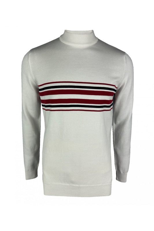 Ska & Soul Men's SS2560 LS 'Knebworth' Border Stripe Turtle Neck Jumper Ecru