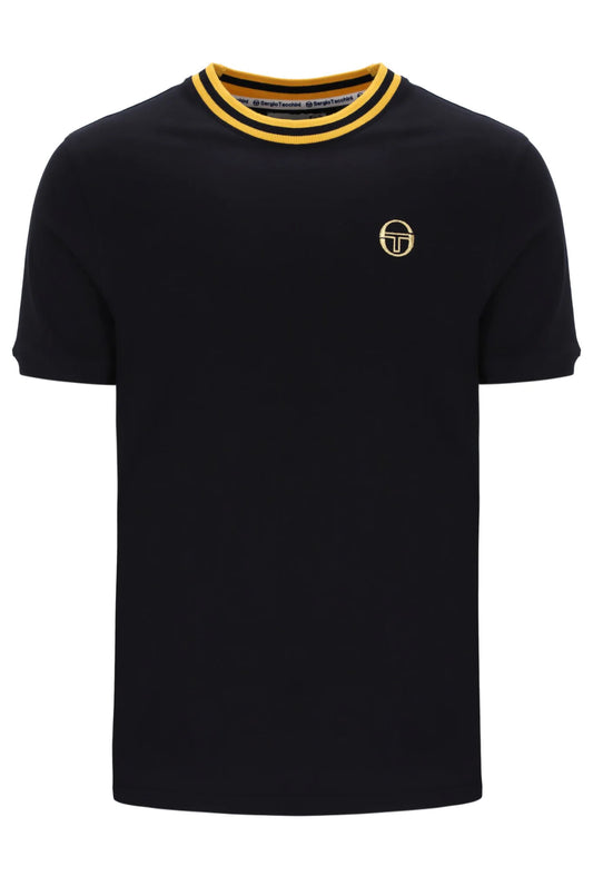Sergio Tacchini Men's STM16208 SS Rainer Crew Neck T Shirt Black / Old Gold
