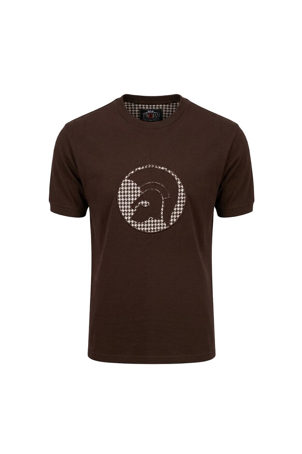 Trojan Records Men's TR9138 Applique Houndstooth Jacquard Tee Chocolate Brown