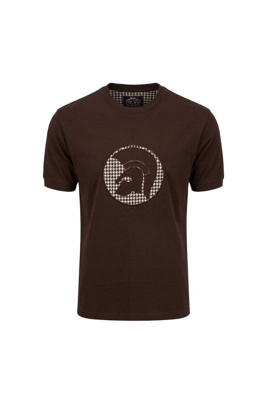 Trojan Records Men's TR9138 Applique Houndstooth Jacquard Tee Chocolate Brown