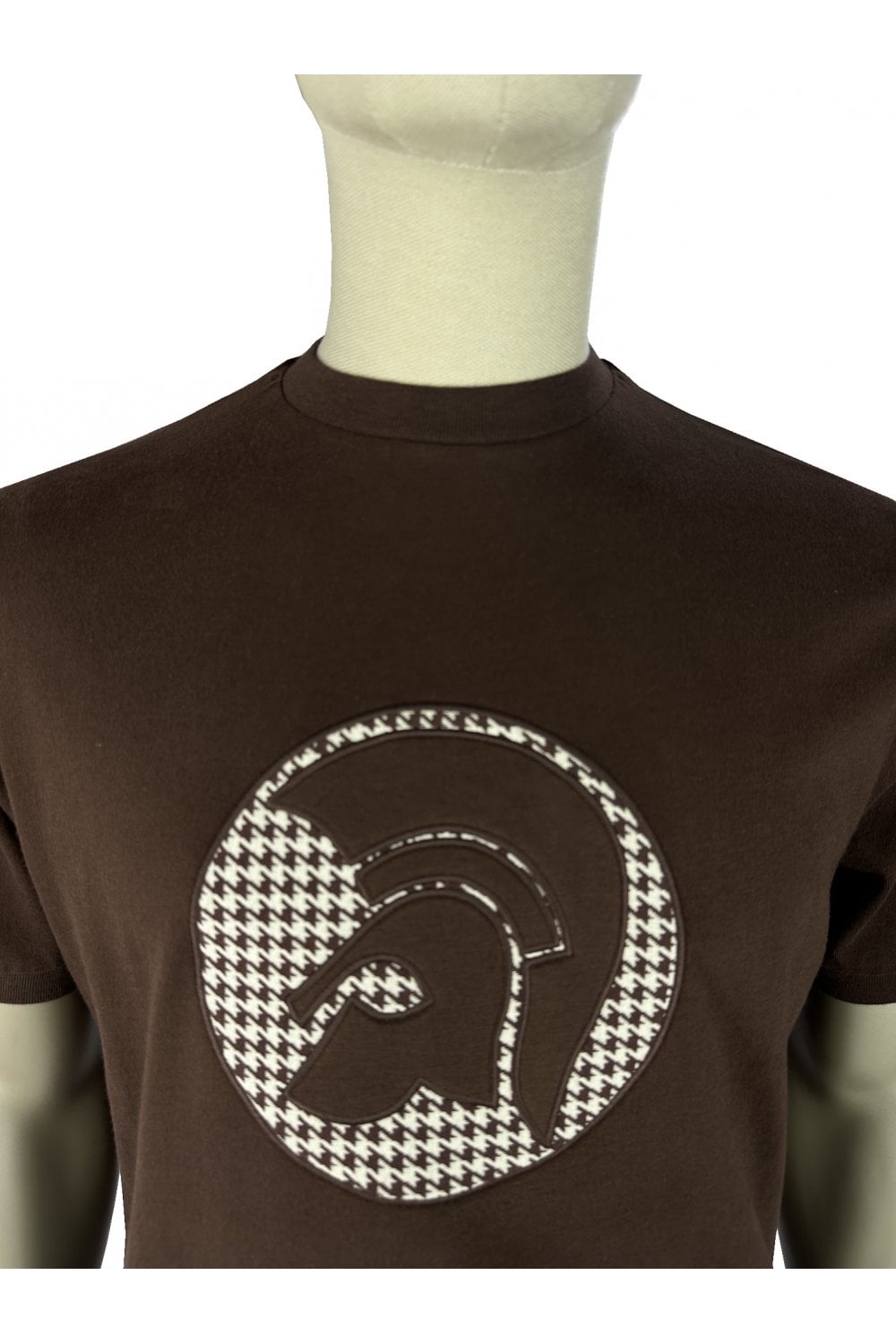 Trojan Records Men's TR9138 Applique Houndstooth Jacquard Tee Chocolate Brown