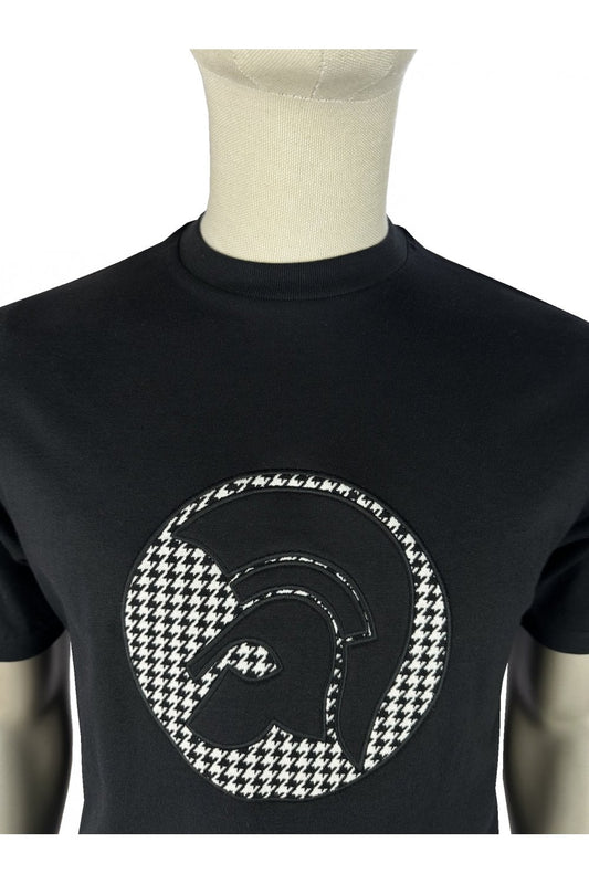Trojan Records Men's TR9138 Applique Houndstooth Jacquard Tee Black