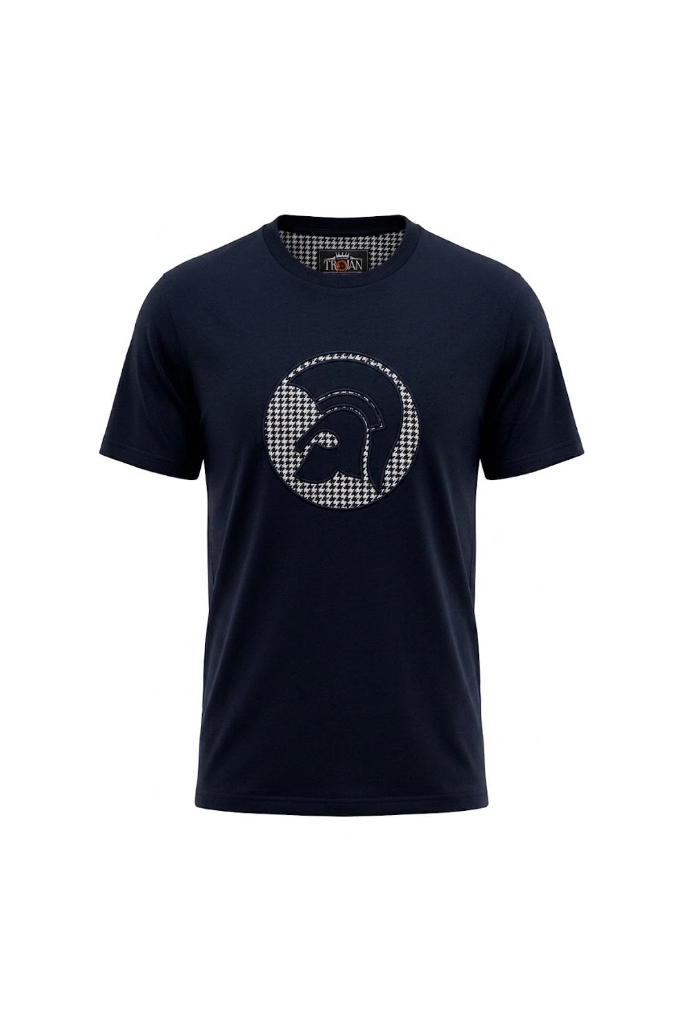Trojan Records Men's TR9138 Applique Houndstooth Jacquard Tee Navy Blue
