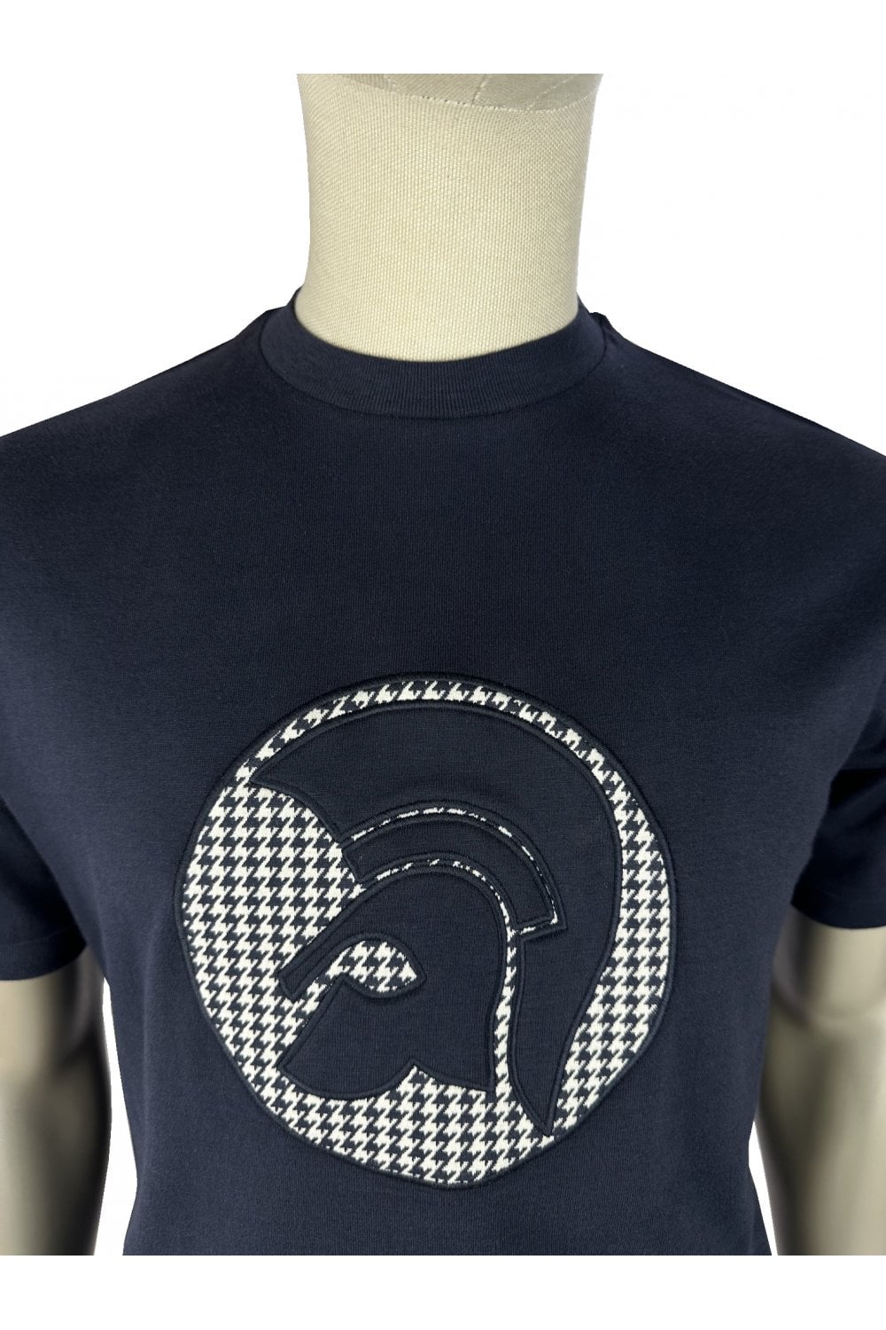 Trojan Records Men's TR9138 Applique Houndstooth Jacquard Tee Navy Blue