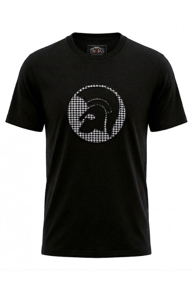 Trojan Records Men's TR9138 Applique Houndstooth Jacquard Tee Black