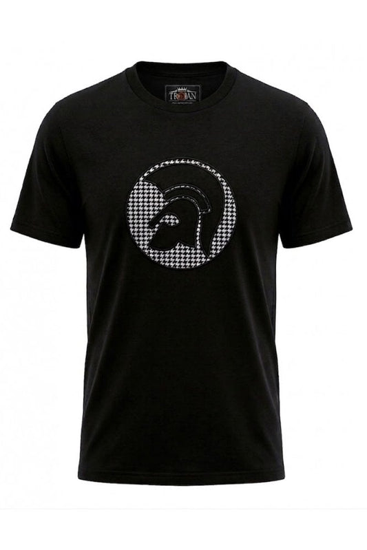 Trojan Records Men's TR9138 Applique Houndstooth Jacquard Tee Black