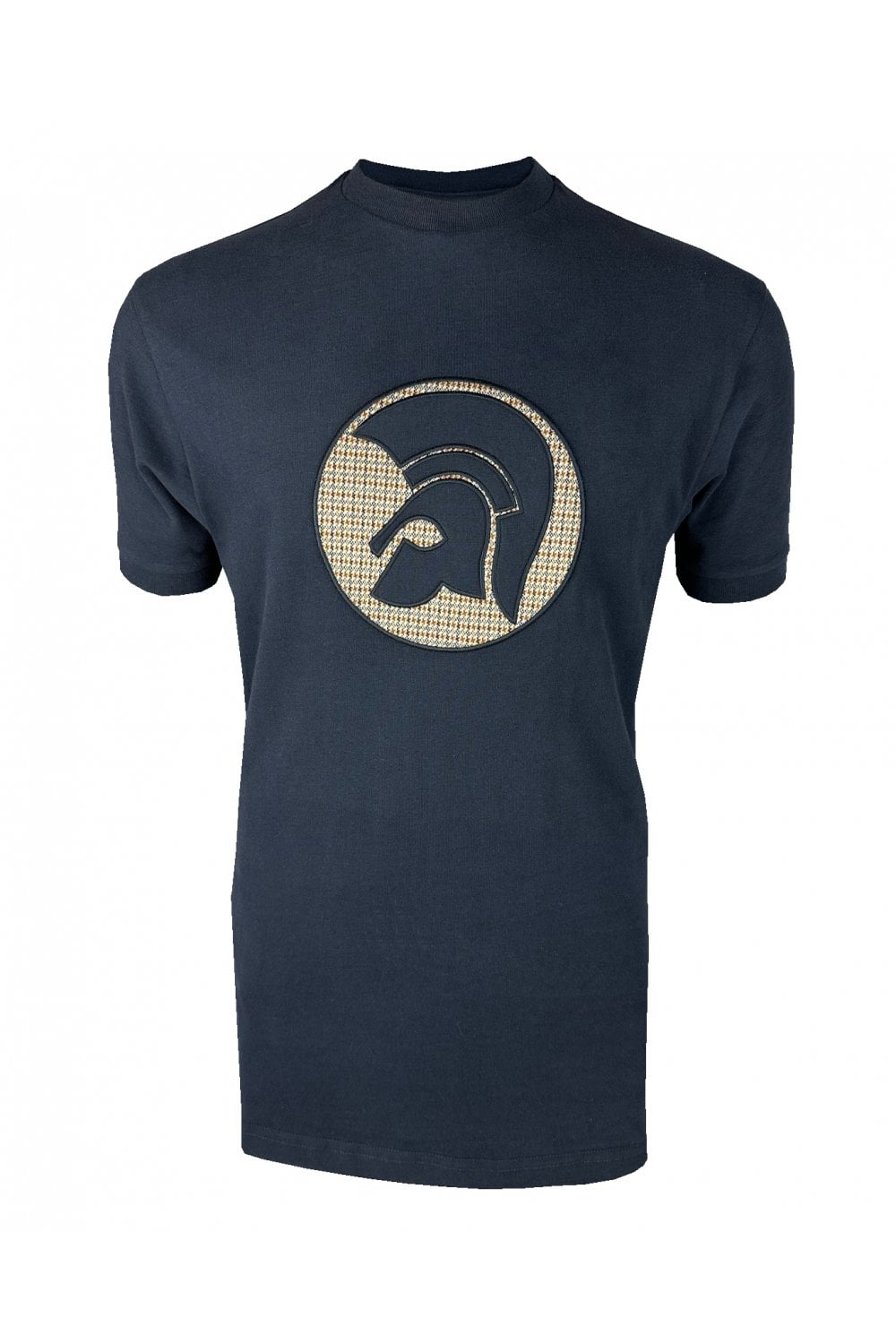 Trojan Records Men's TR9091 Applique Jacquard Logo Tee Shirt Navy Blue