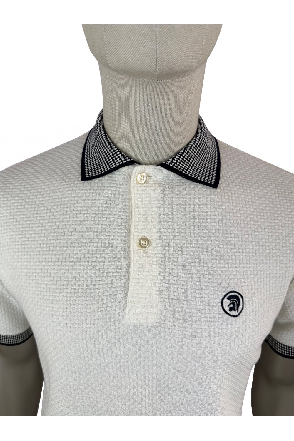 Trojan Records Men's TR8870 SS Basket Weave Polo Shirt Ecru