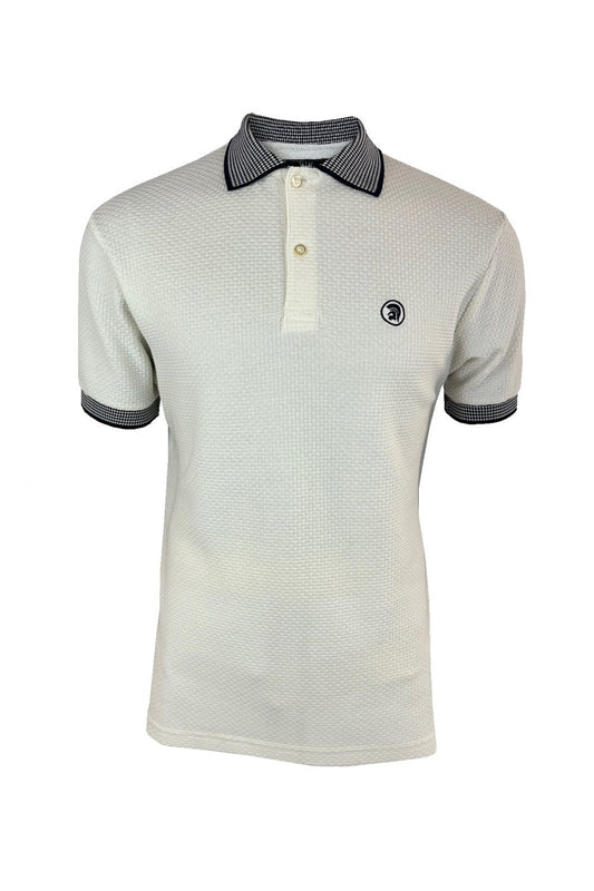 Trojan Records Men's TR8870 SS Basket Weave Polo Shirt Ecru