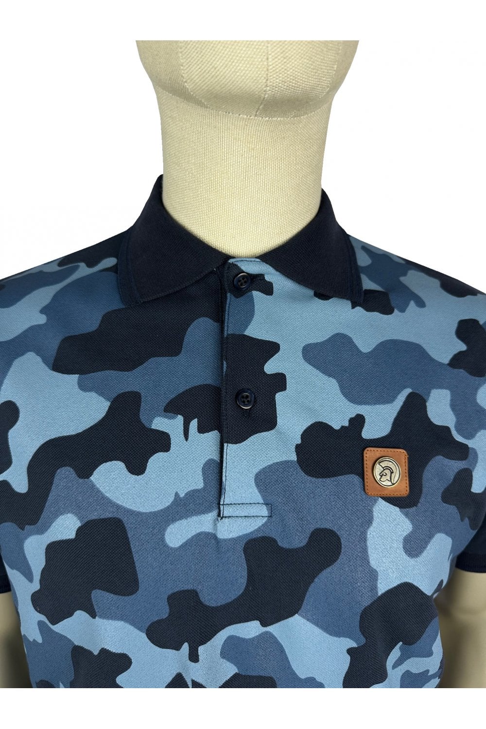 Trojan Records Men's TR8873 SS Camo Panel Pique Polo Shirt Navy Blue