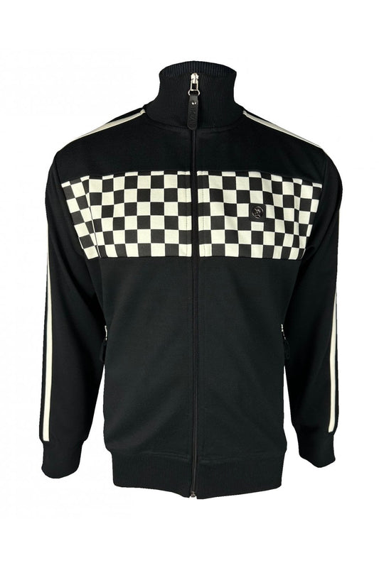 Trojan Records Men's TR9054 Chequerboard Track Top Black
