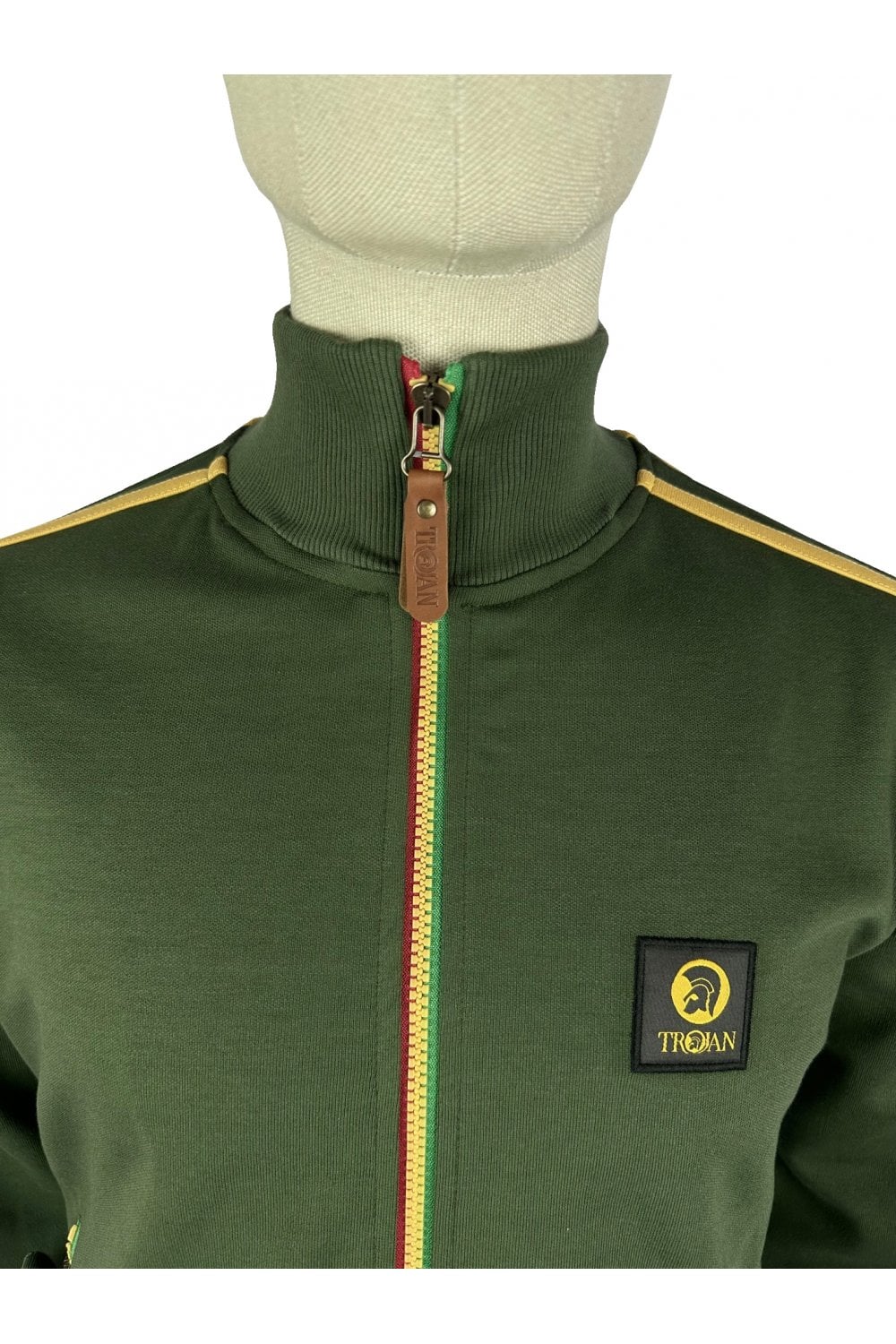 Trojan Records Men's TC1043 Contrast Zip Track Top Army Green