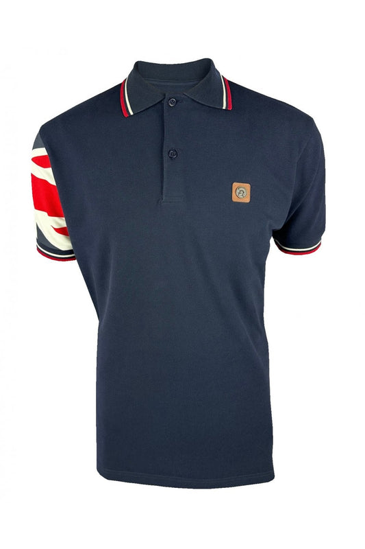 Trojan Records Men's TR9022 Flag Sleeve Pique Polo Shirt Navy