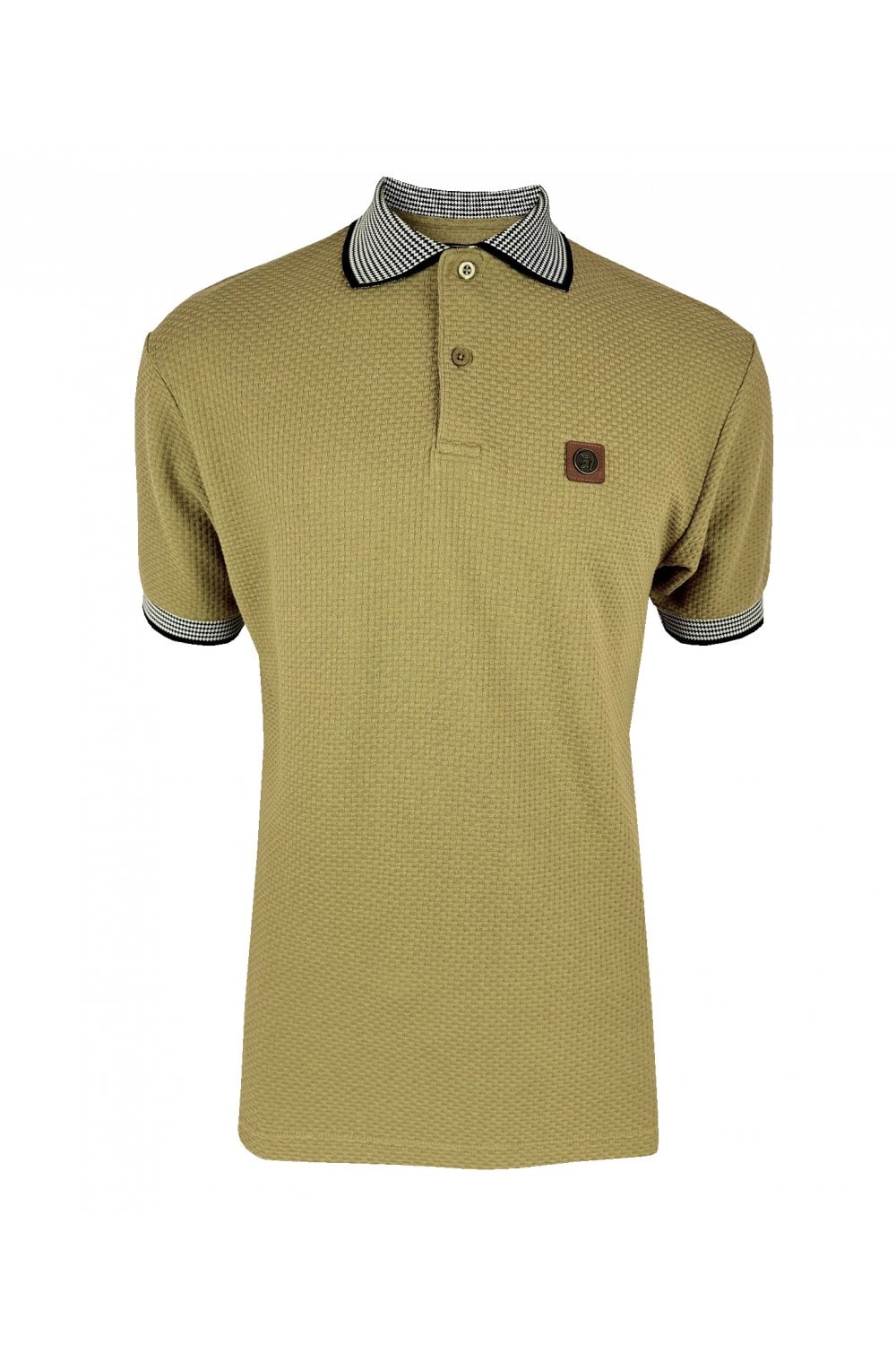 Trojan Records Men's TR8931 SS Jacquard Collar Textured Polo Shirt Camel