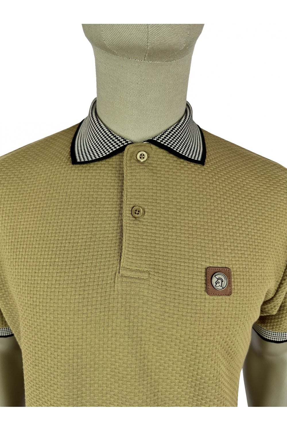 Trojan Records Men's TR8931 SS Jacquard Collar Textured Polo Shirt Camel