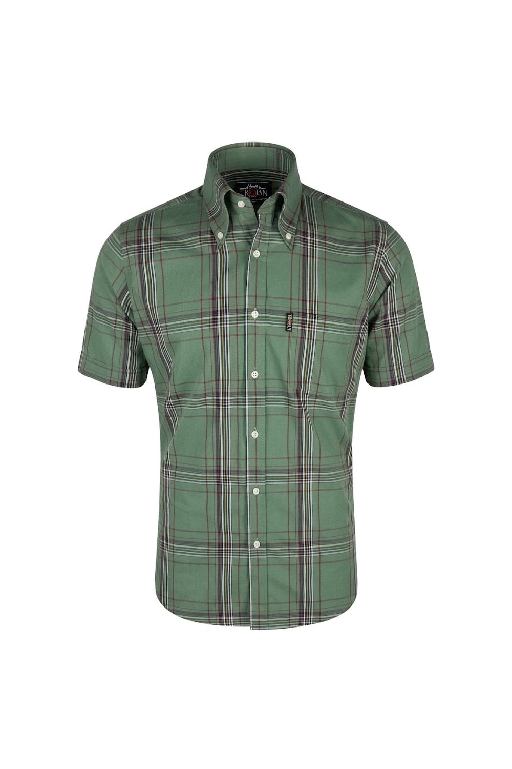Trojan Records Men's TC1062 SS Large Check Shirt Green
